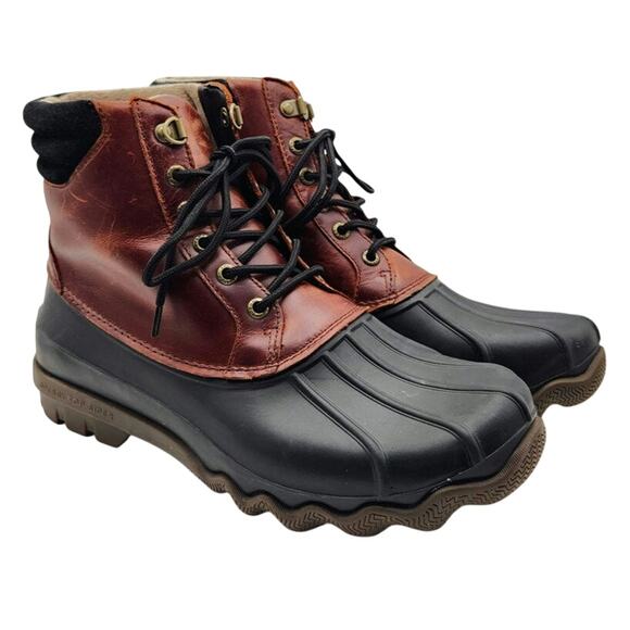 Sperry Top Sider Other - Sperry Top Sider Leather Rain Duck Boots Men's Size 8.5 Rubber Black Brown Lace